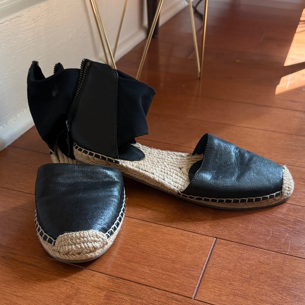 Eileen Fisher Black Leather Espadrilles